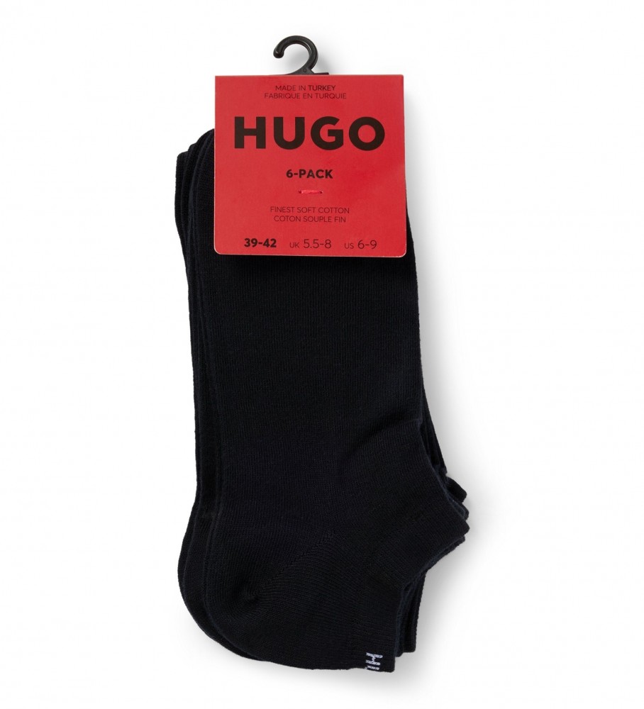 Pacote com 6 pares de meias curtas HUGO, pretas.