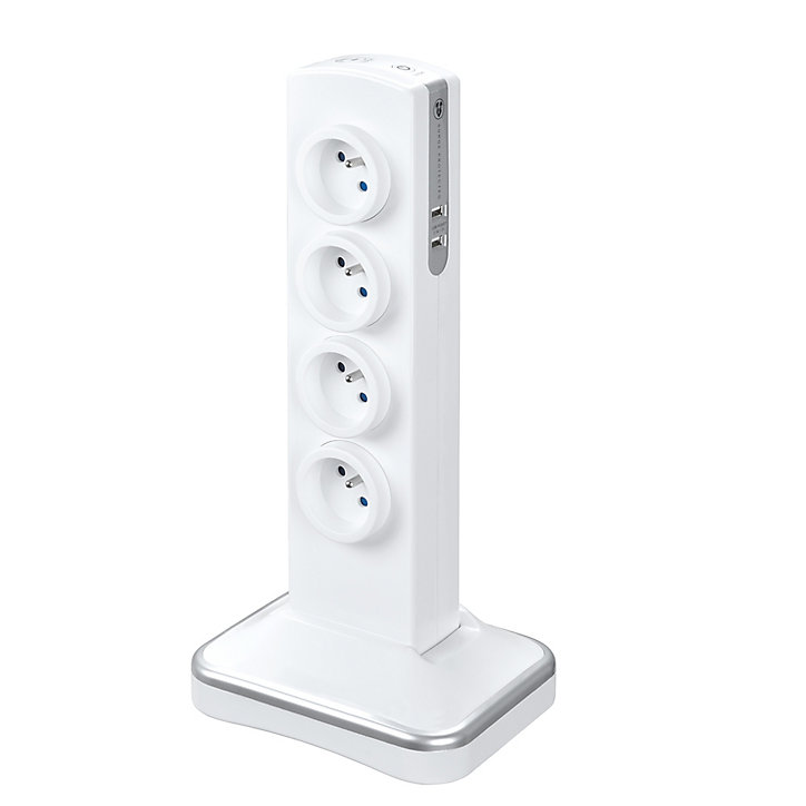 Multiprise 8 prises parafoudre sur socle USB 2m noir