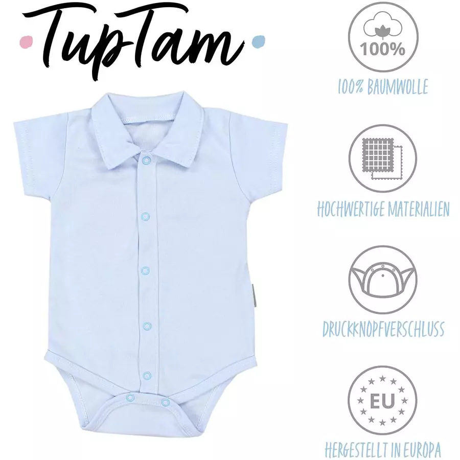 TupTam Baby Jungen Langarm Kurzarm Body mit Kragen hellblau