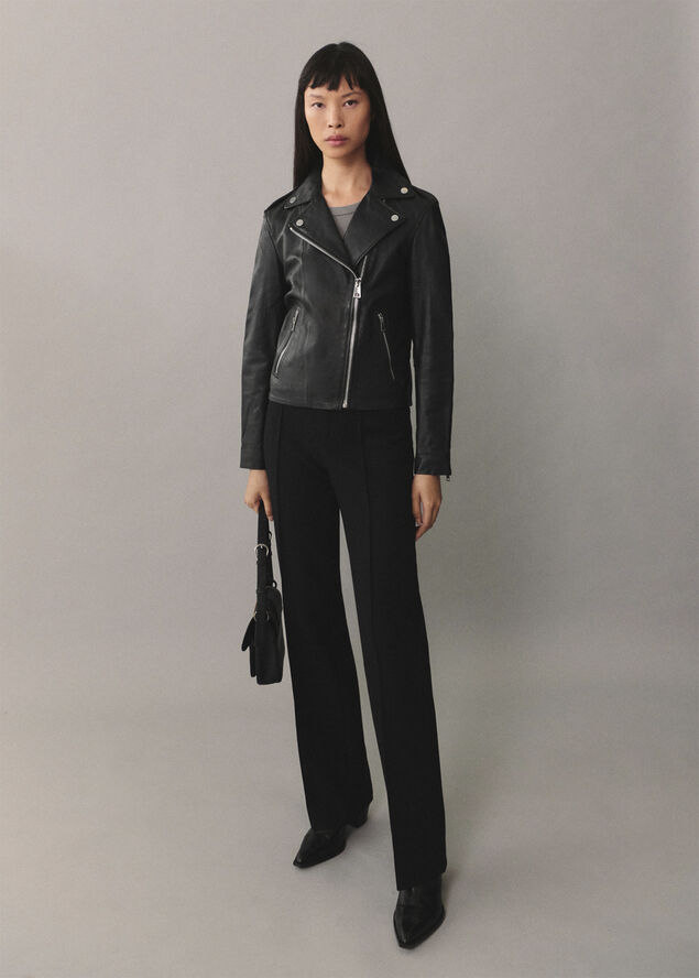 MANGO Leather biker jacket Black