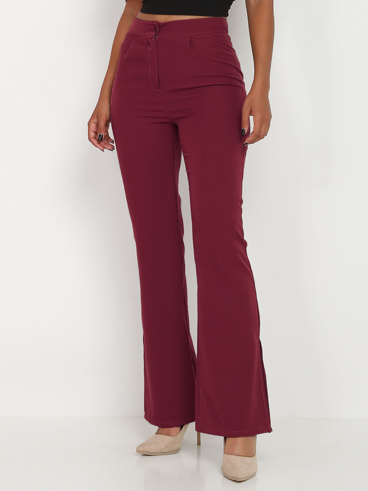 Pantalon flare à fentes- Bordeaux