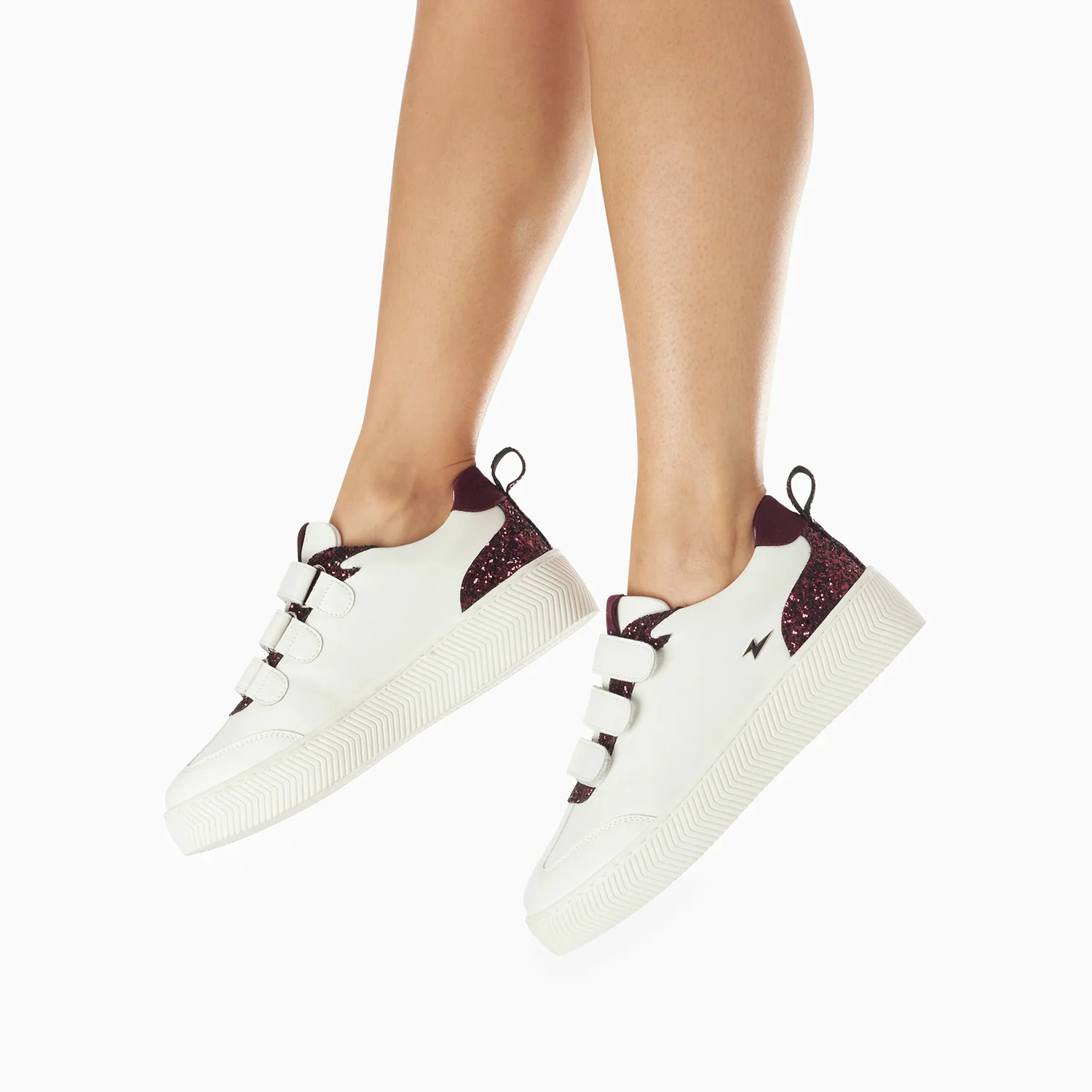Sneakers-Baskets Eline blanc et pourpre pailleté à scratchs