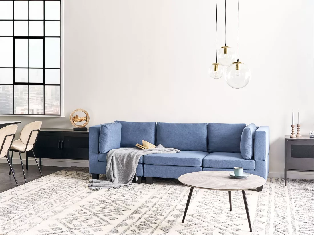 Canapé modulable 3 places en tissu bleu UNSTAD