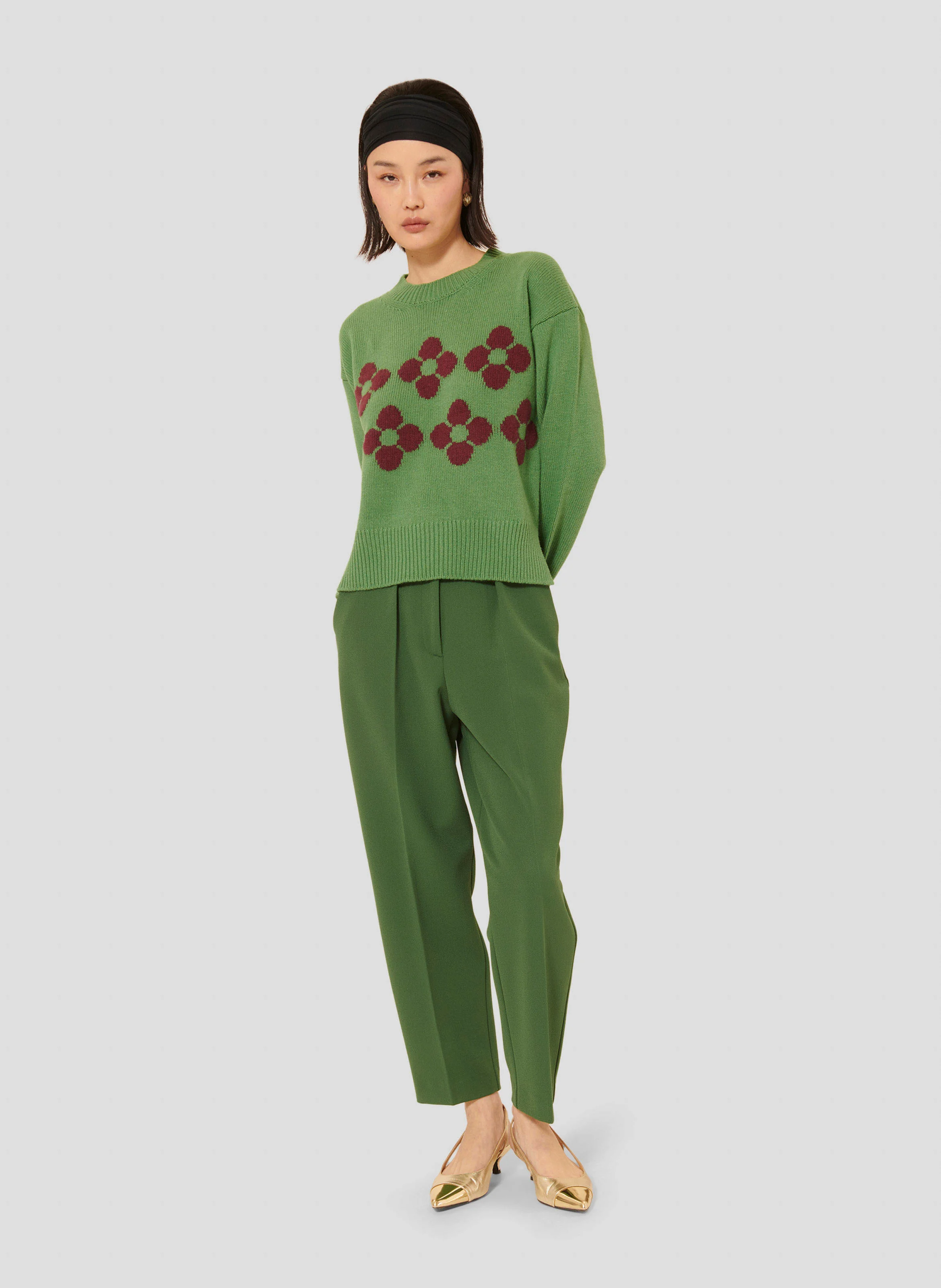 PHELYCIA - Pull imprimé en laine mélangée | Vert