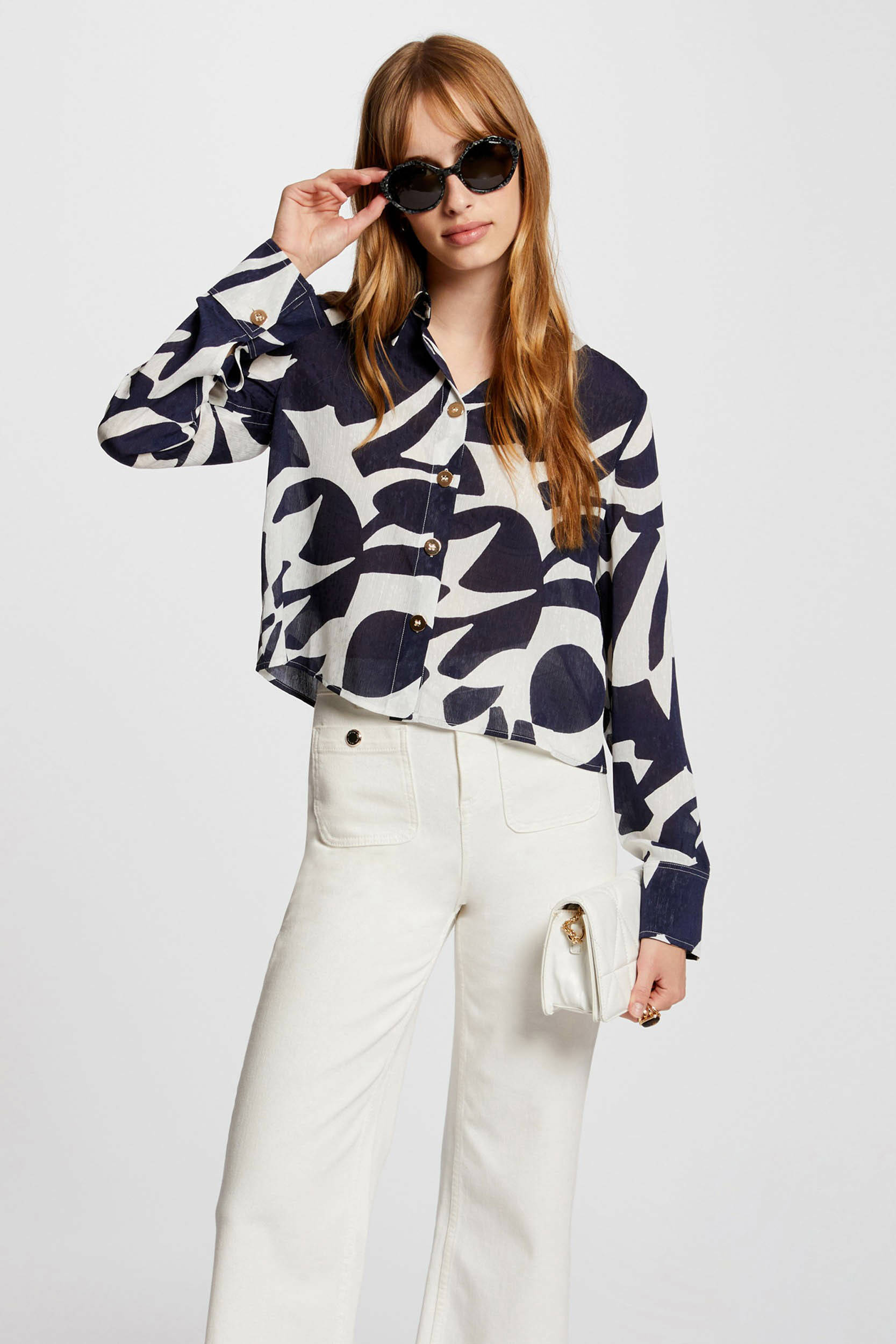 Morgan blouse met grafische print donkerblauw/wit