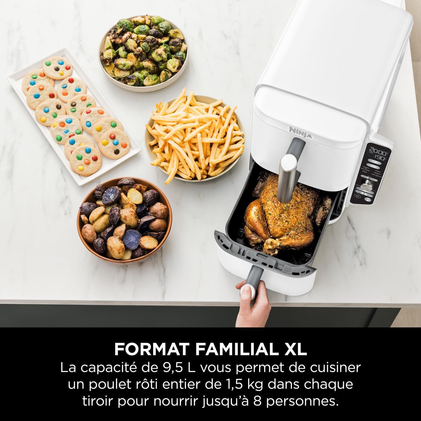 NINJA Double Stack XL Air Fryer, Friteuse sans huile Verticale Double Tiroir 4 Niveaux de Cuisson, 2 Tiroirs, 2 Grilles, Capacité de 9,5 L, 6 Fonction
