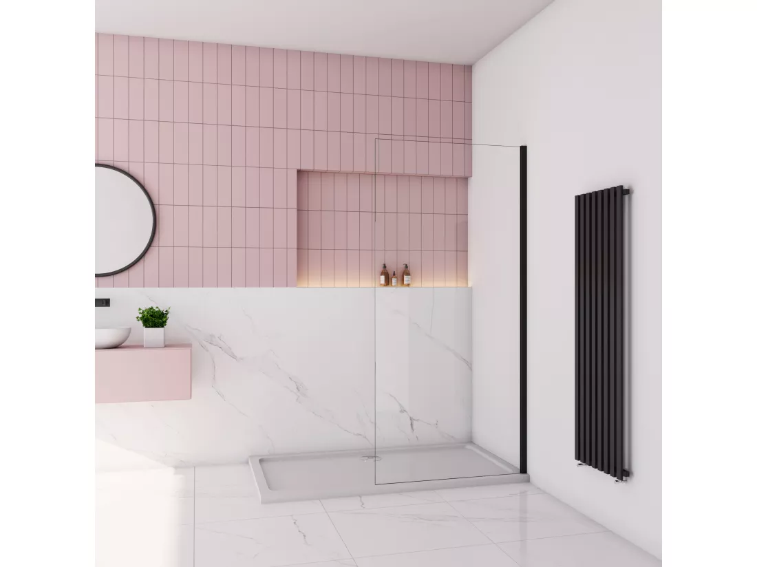 AICA paroi de douche à l'italienne fixe 140x200cm,style atelier,Profilé en aluminium noir mat,en 8mm verre anticalcaire,sans receveur