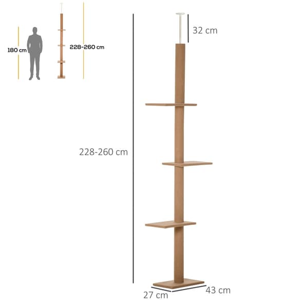Høydejusterbar Skrapestolpe Klatretre For Katter, Leketre, Lysebrun, 43X27X228-260Cm