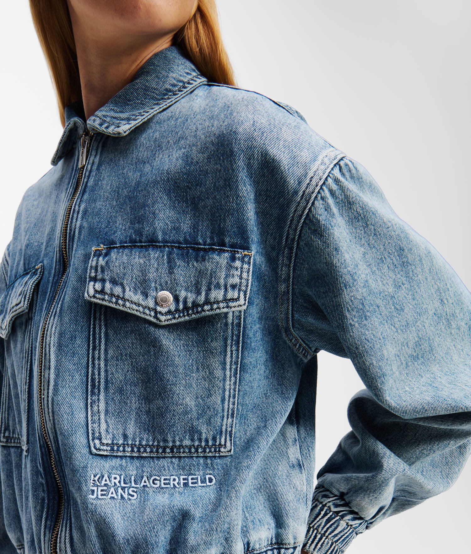VESTE BOMBER EN DENIM - Bleu marbré clair