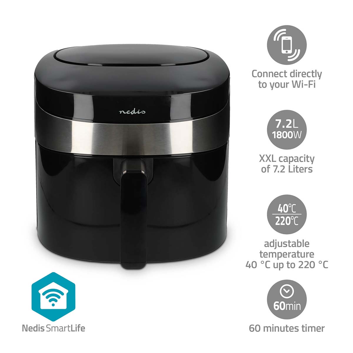 Nedis kaaf180bkw smartlife heteluchtfriteuse - zwart
