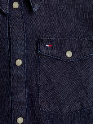 Camisa jeans de corte regular com botões de pressão