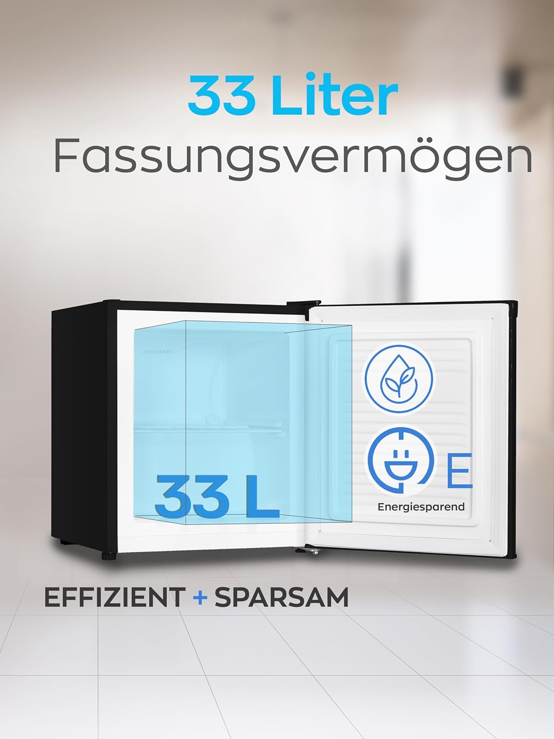 HEINRICHS Mini Gefrierschrank 33L klein kompakt leise:40dB Gefrierbox; wechselbarer Türanschlag; mini Tiefkühltruhe bis zu -18°C,Tiefkühlschrank,perfekt für Büro Camping Outdoor Heinrich´s (schwarz)