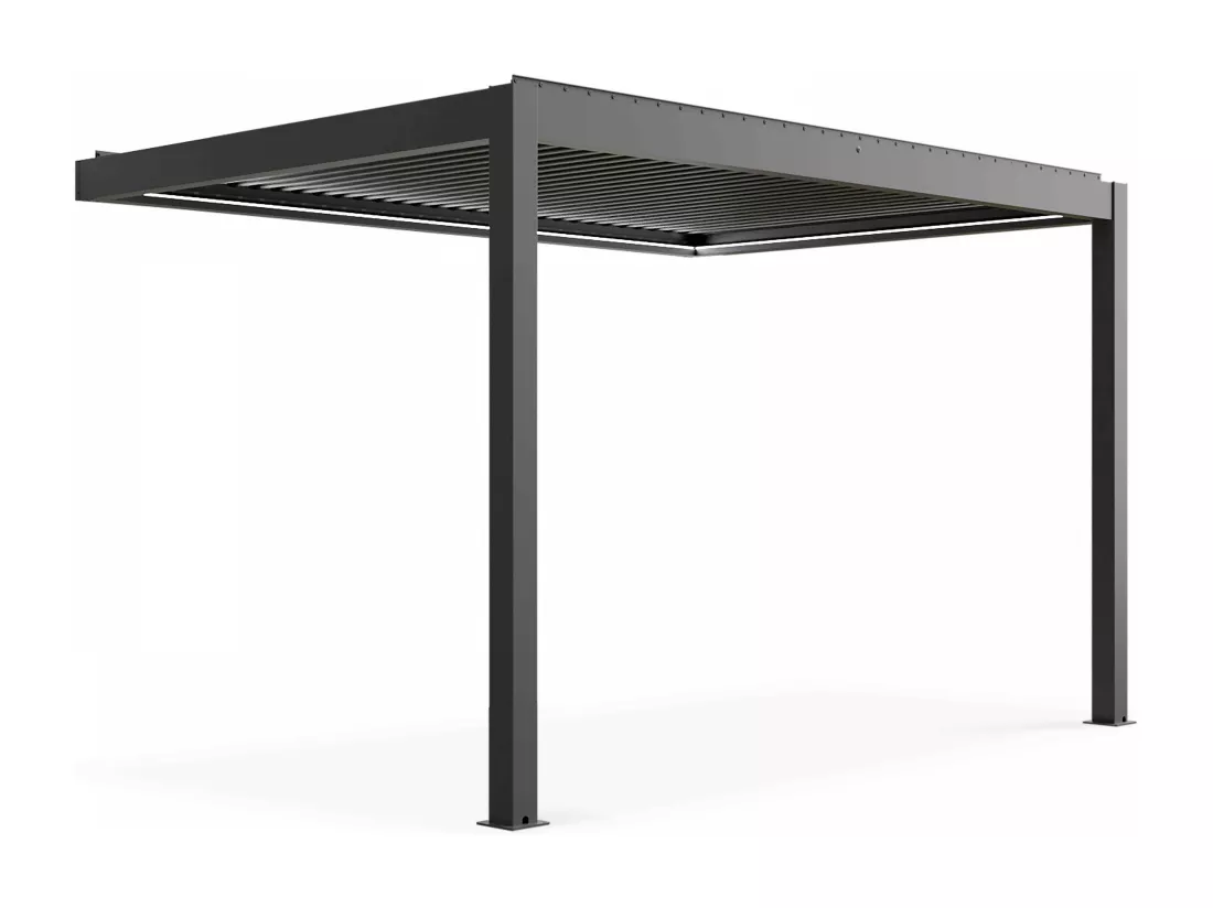 Pergola bioclimatique adossée et motorisée 3 x 4 x 2,5m gris