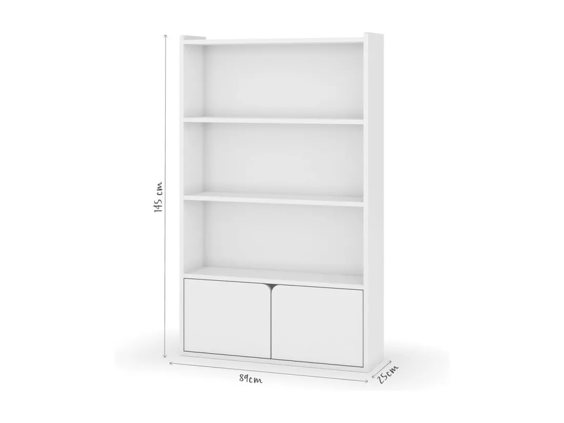 Bibliothèque étagère 2 portes bois massif blanc SIDNEY