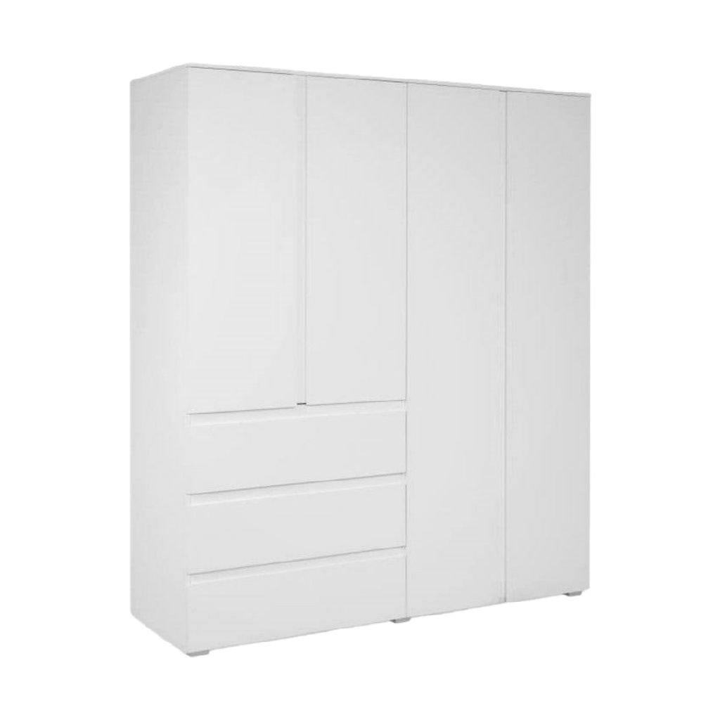 Armoire à 4 Portes avec 3 Tiroirs Intégrés - Design Moderne Blanc