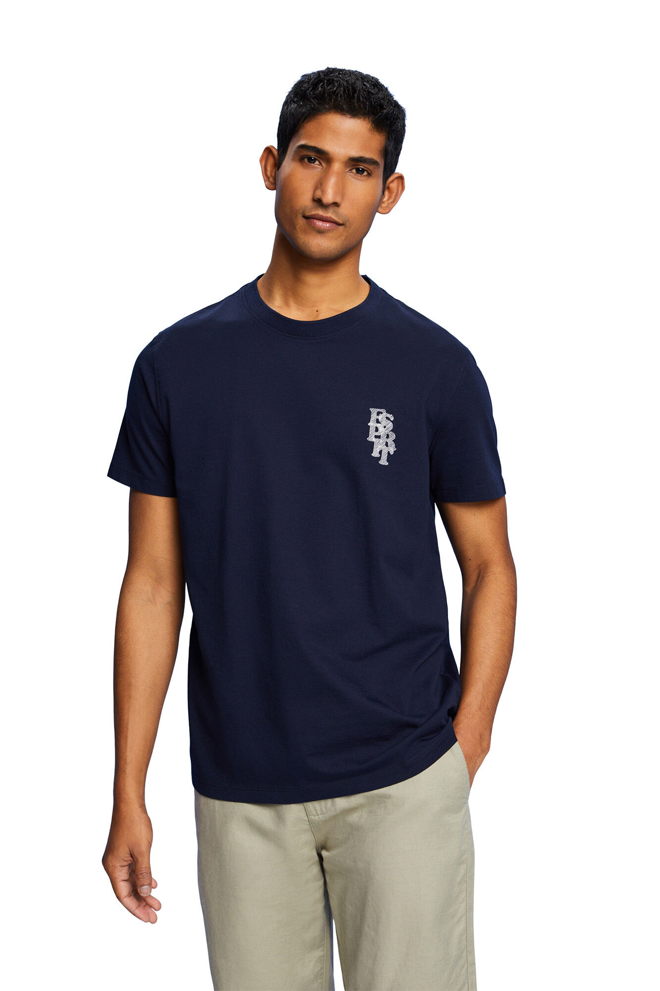 Camiseta de algodão sustentável com logo - Azul marinho