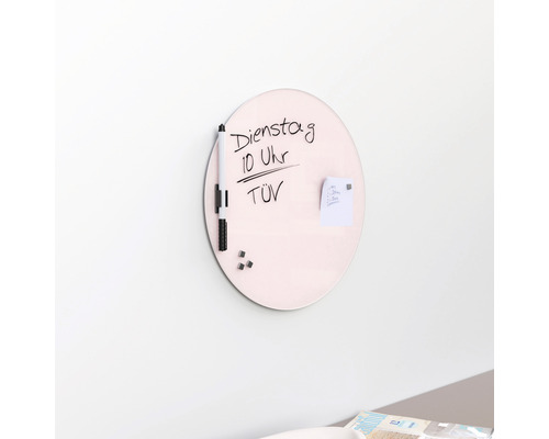 Roze glazen magneetbord, Ø 30cm