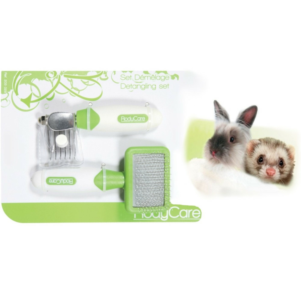Set démêlage carde douce et démêloir pour lapins, furets, hamsters