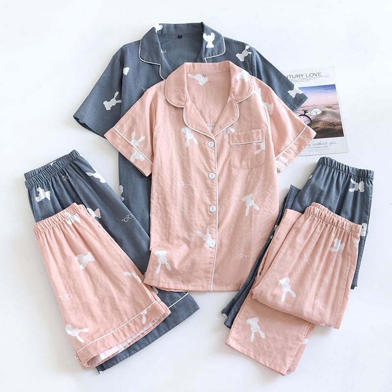 MelMount - Bijpassende pyjamaset voor koppels: shirt met print + broek + shorts (verschillende ontwerpen)