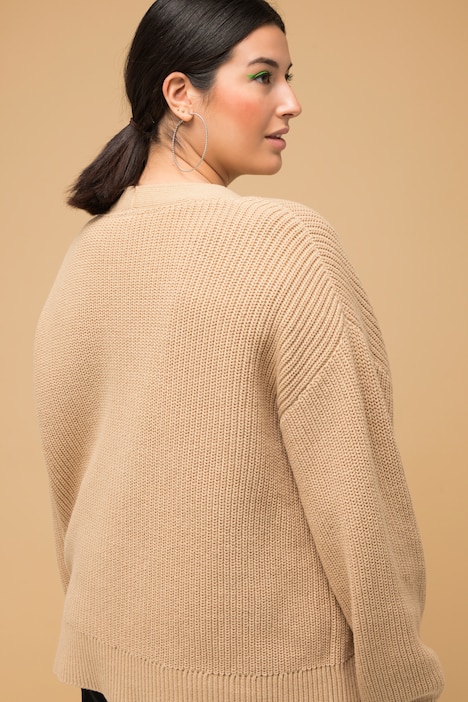 Strickjacke, oversized, Strukturstrick, V-Ausschnitt, Langarm