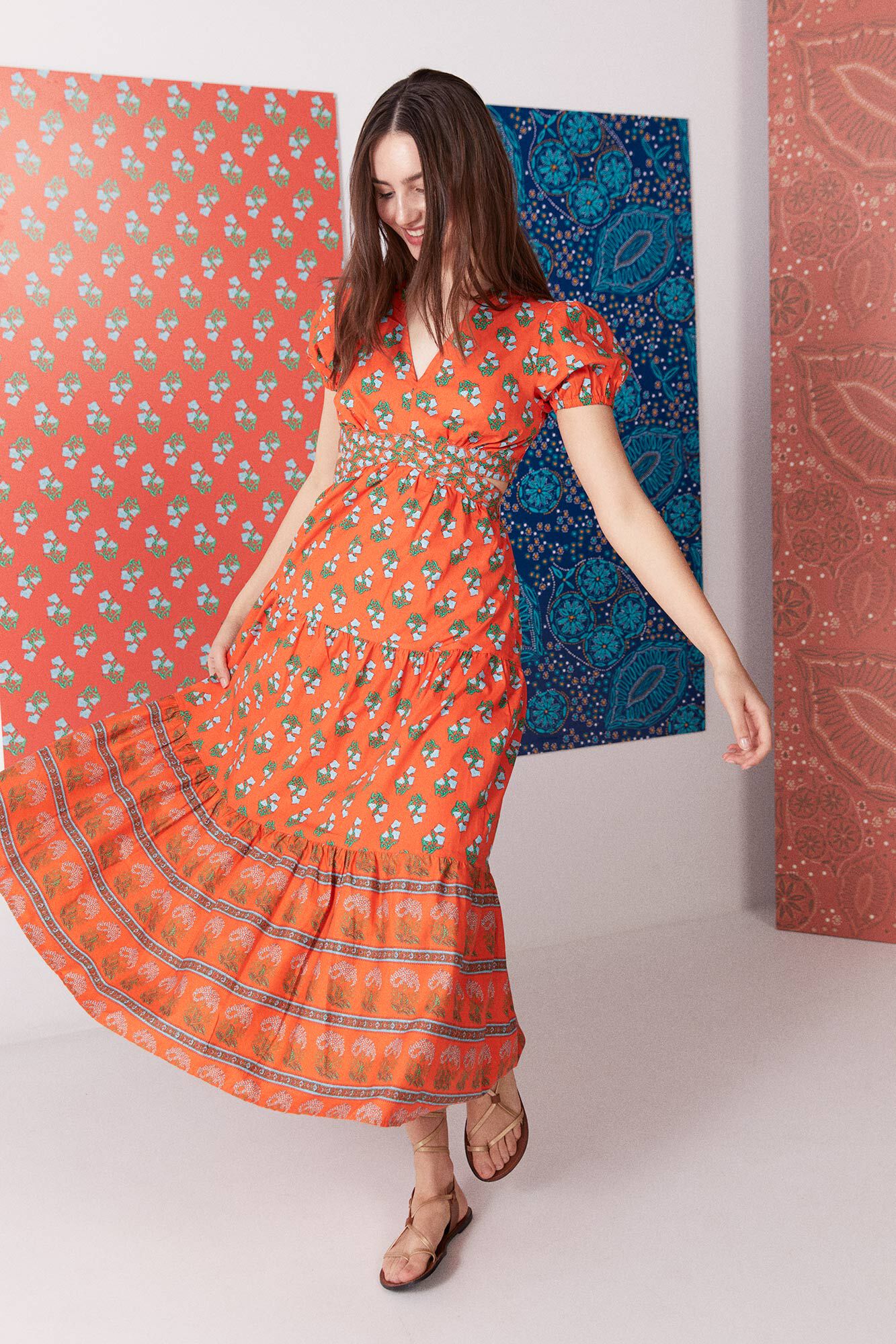 Vestido midi Popelín com costas abertas - laranja