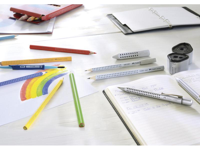 Faber-Castell Spitzer Grip 2001 Dreifach Manuell, Silber Mit Behälter aus Kunststoff