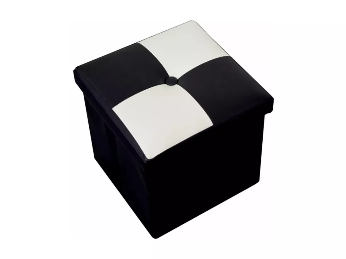 Pouf Coffre de Rangement Carre Synthétique Blanc Noir Contemporain 30x30x30