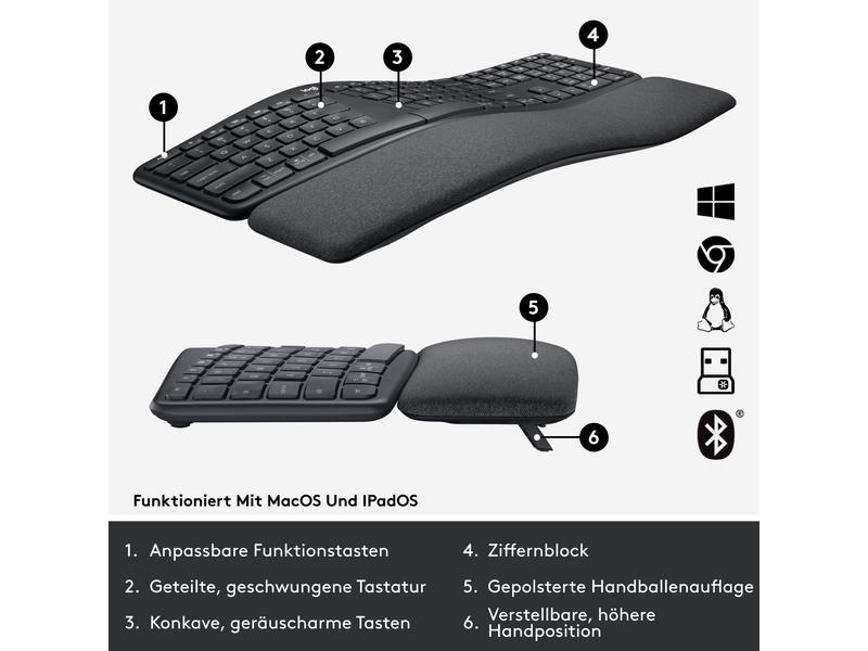 Logitech Tastatur K860 for Business Ergonomische und kabellose Tastatur mit Logi Bolt Empfänger