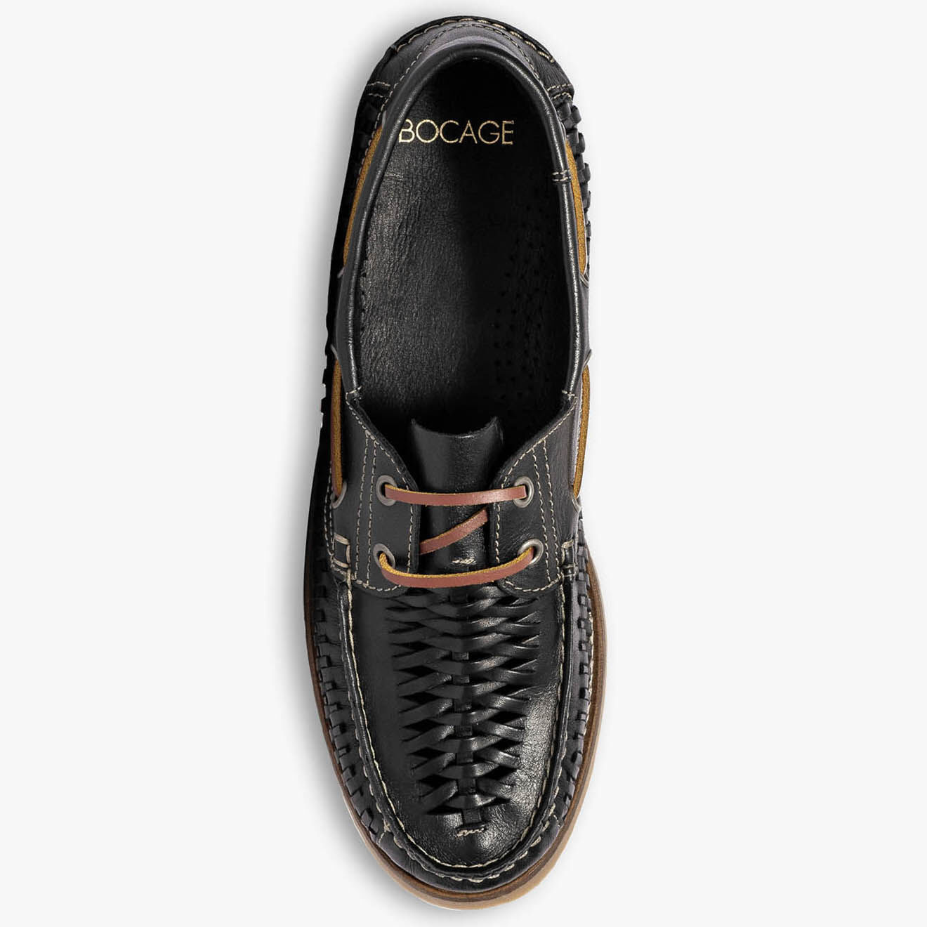 Bocage Chaussures bateaux en Cuir tressé Dixon noirs