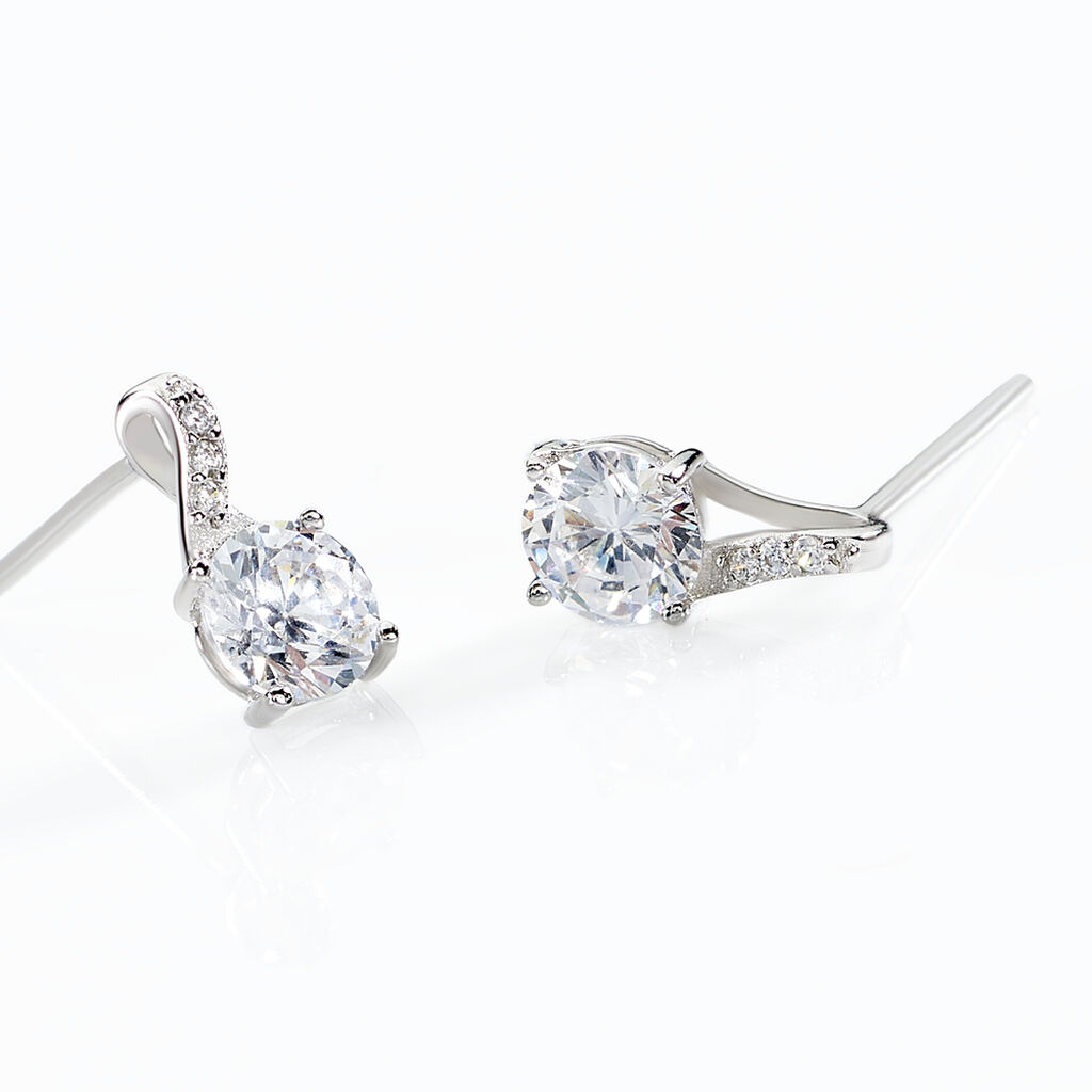 Boucles D'oreilles Pendantes Idylla Argent Blanc Oxyde De Zirconium