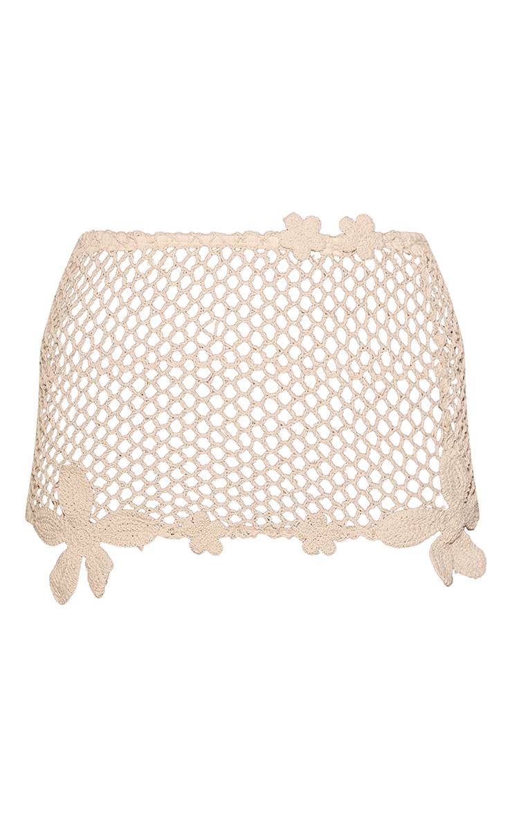 Crème Mini-jupe De Plage Au Crochet Avec Appliqué Floral