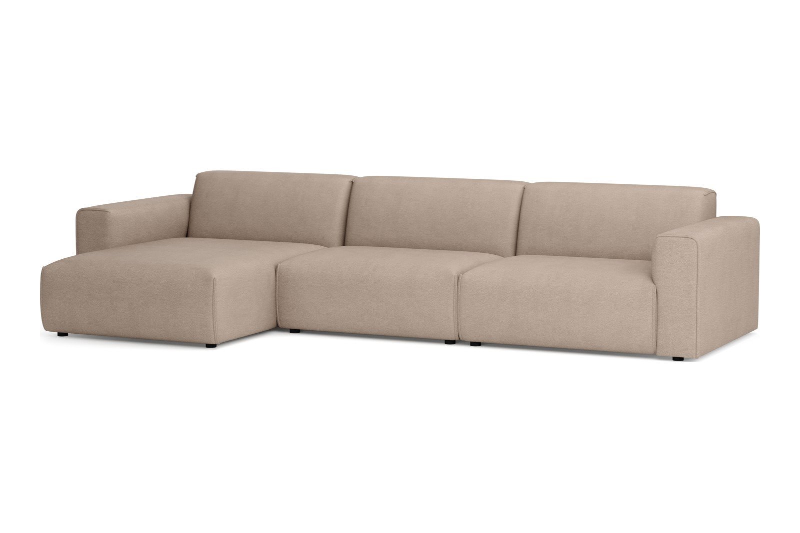 Monaco Lux 3-seter med XL sjeselong venstre Tekstil Brego 34 Light Brown med sorte ben. Lux komfort.