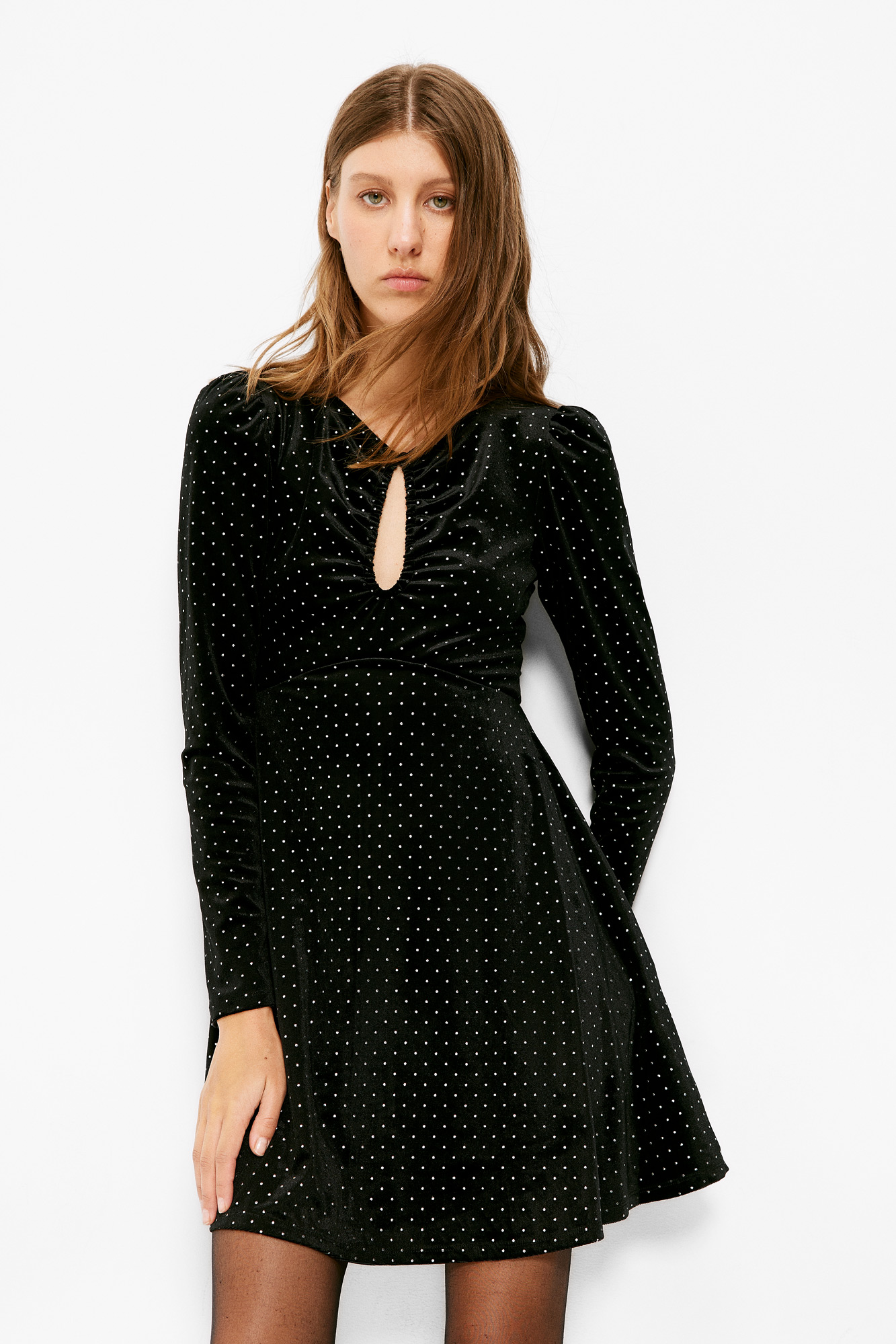 Vestido curto de veludo fantasia