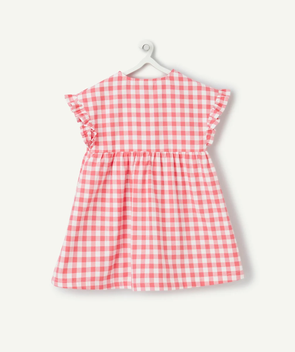 robe bébé fille en coton imprimé à carreaux rose et blanc