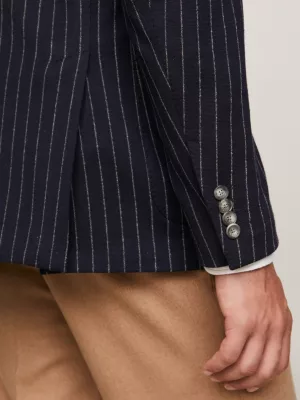 Blazer slim de malha risca de giz com abotoamento simples