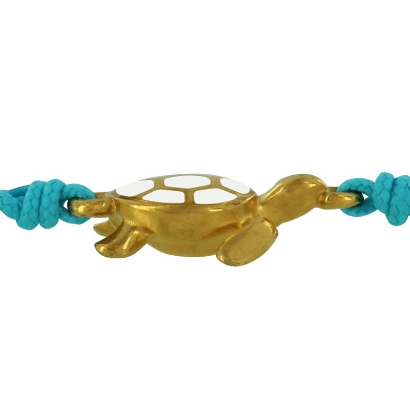 Bracelet Lien Laiton Doré Tortue Émaillé Blanche - Fuchsia