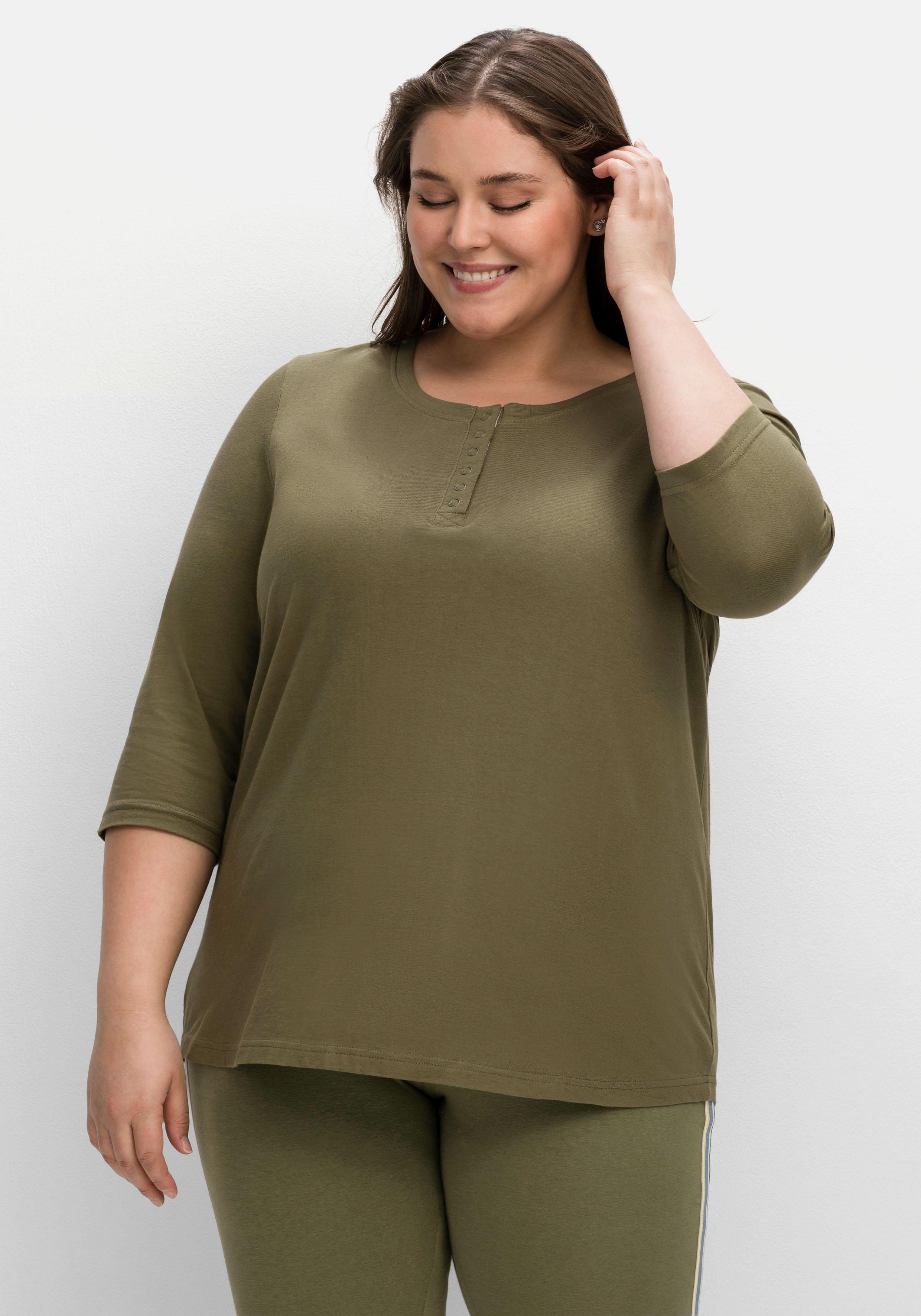 Shirt mit kurzer Knopfleiste und 3/4-Arm