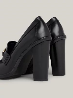 Mocassins de couro com salto bloco e monograma TH