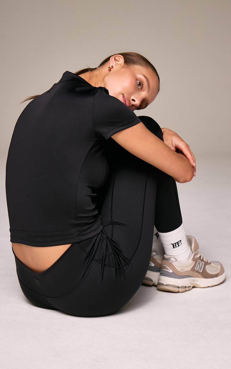 Noir Veste De Sport À Manches Courtes Avec Détails De Coutures Ultimate