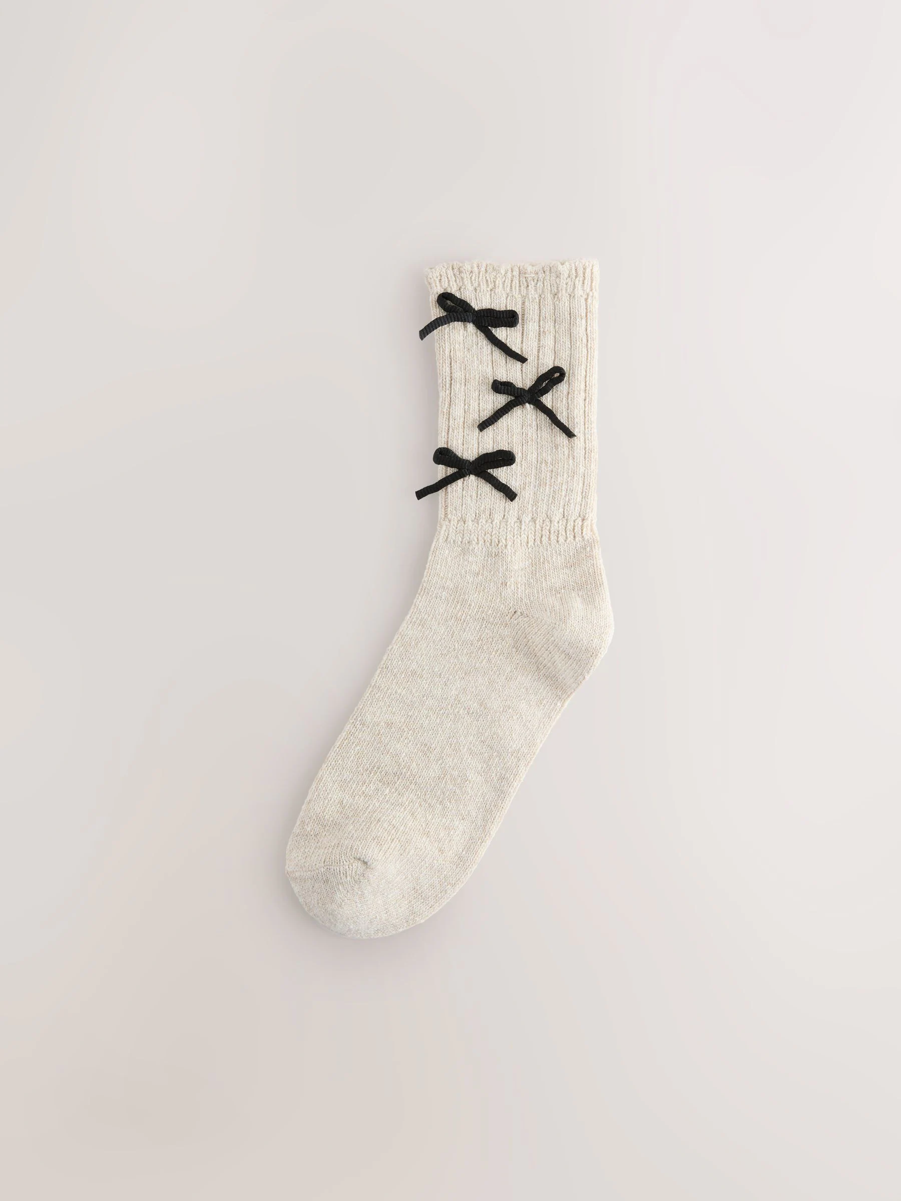 Neutral/Black 3D Bows - Warm Handle Ankle Sock 1 Pack