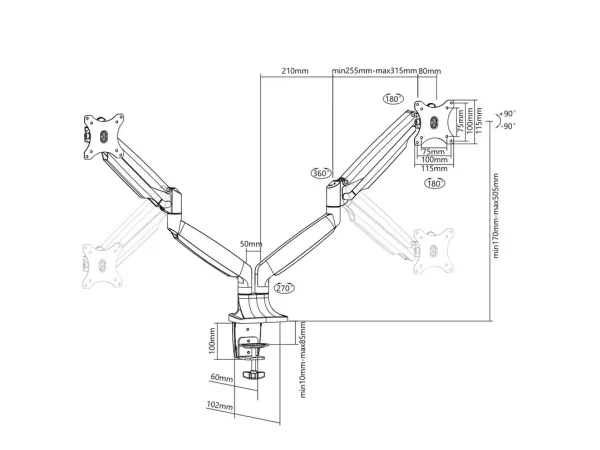 Multibrackets M Deskmount Gas Spring Dual - Monteringssæt (bordmontering, 2 artikulerende arme) - for 2 LCD displays - stål, højglansaluminium - hvid - skærmstørrelse: 15