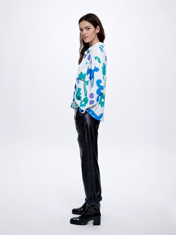Camisa estampada com bolsos - Branco-sujo