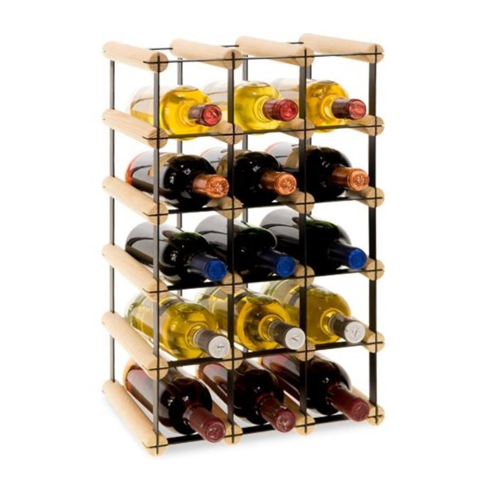 PROREGAL Modulair Wijnrek Vinotega Mod Metaal HxBxD 52,5 x 32,5 x 24,5 cm 3 x 5 Flessen Massief Dennenhout Natuurlijk