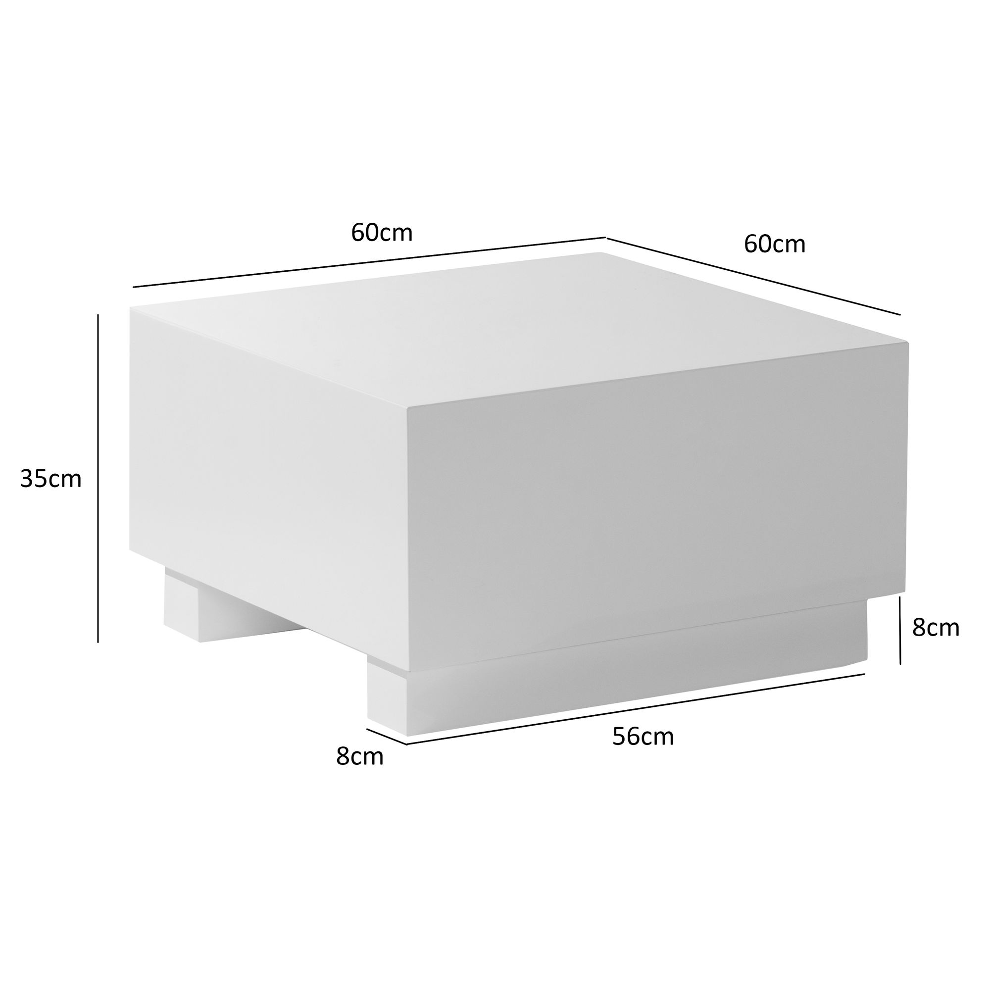 Couchtisch FineBuy Sofatisch MONOBLOC Weiß Hochglanz 60x60 cm Wohnzimmertisch