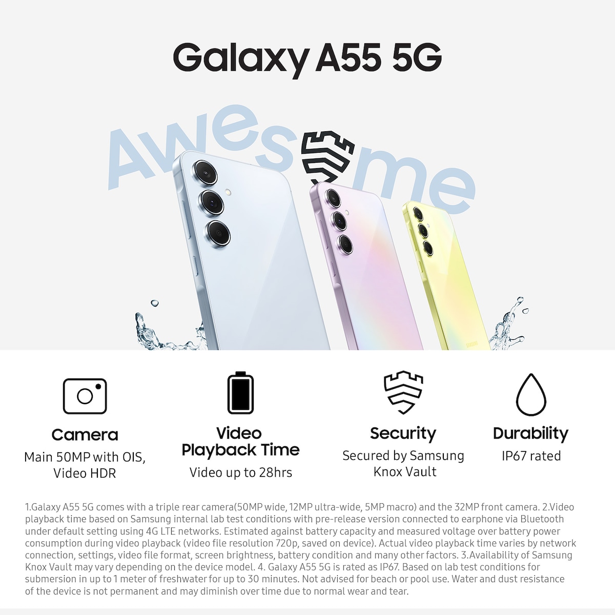 Samsung Galaxy A55 5G smarttelefon 8/256GB (gul)