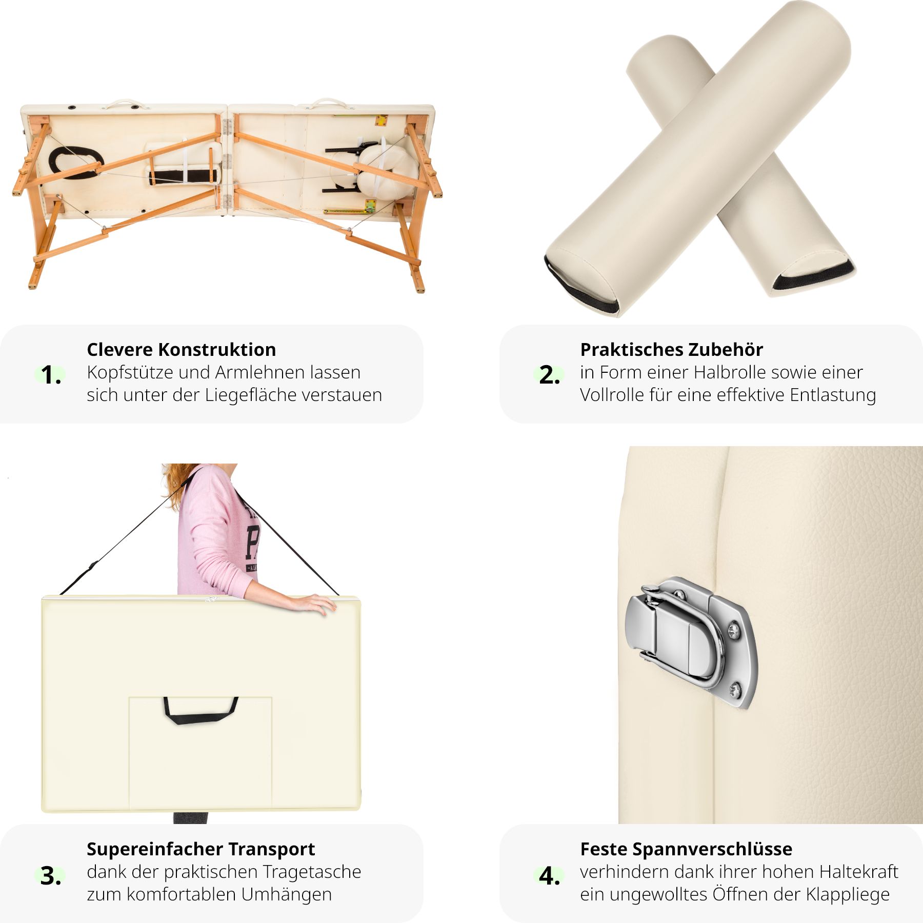 tectake® 2 Zonen Massageliege-Set, inklusive Lagerungsrollen und Tragetasche, klappbar und höhenverstellbar, 210 x 95 x 62 - 84 cm