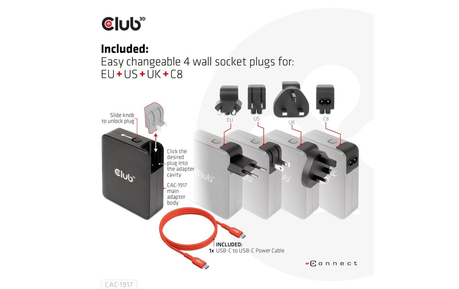 USB-Wandladegerät CAC-1917Kompakter USB-Ladeadapter mit PowerDelivery und GaN-Technologie