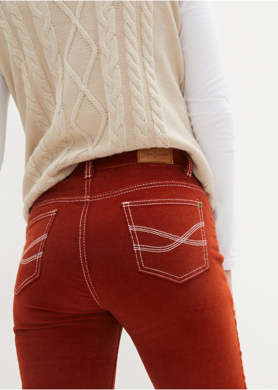 Pantalon en velours côtelé extensible Slim Fit avec coutures contrastantes