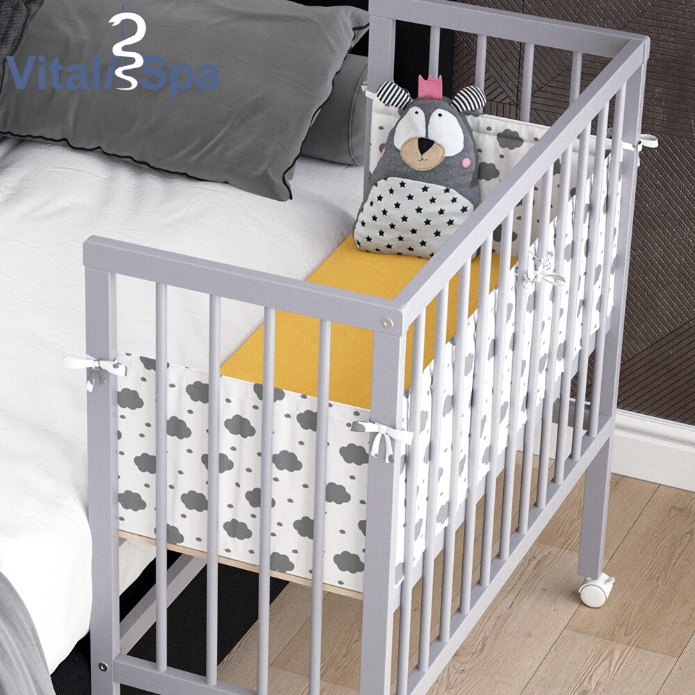 Beistellbett SOPHIE Grau Babybett Stillbett Stubenbett Nestchen Boxspringbett 2 Seitenteile