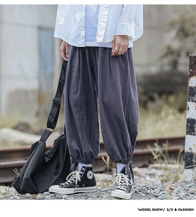 POSI - Effen cropped broek met wijde pijpen en trekkoord in de taille